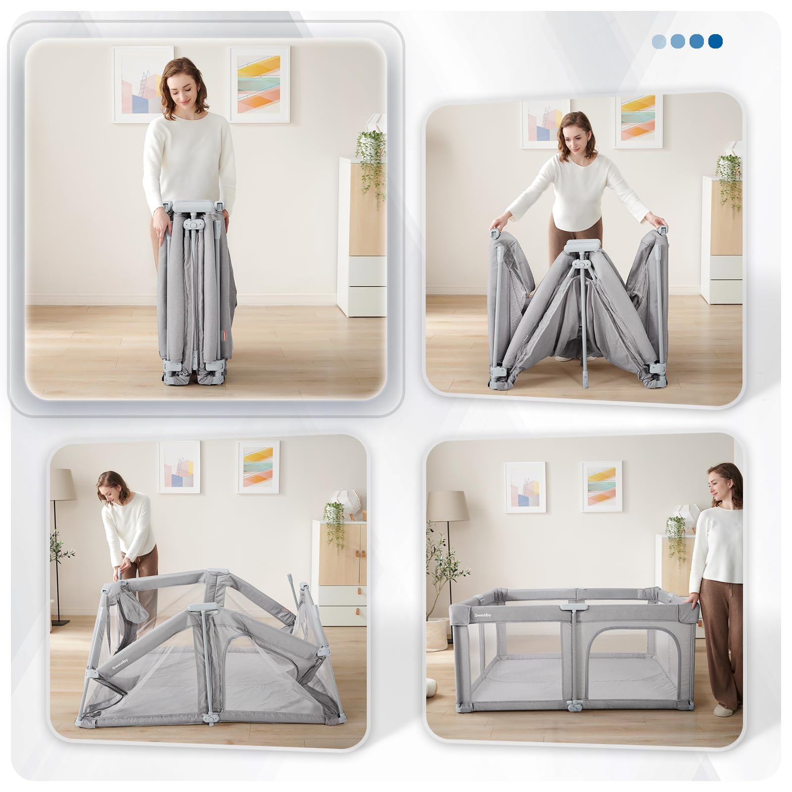 Sweeby Baby Playpen - 59x59 Inch Extra Large Foldable Play Yard with Door for Babies & Toddlers | Indoor & Outdoor Safety Fence | Perfect for Home, Park, and Travel | Gray