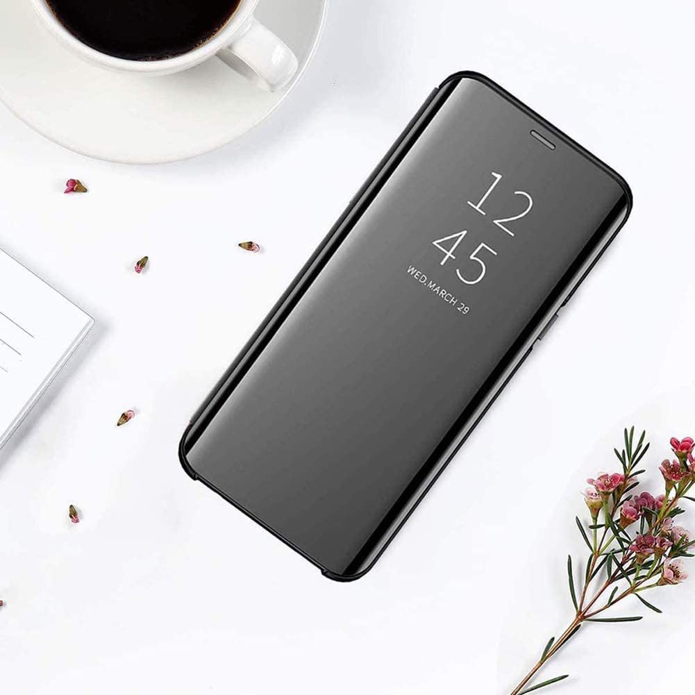Huawei Mate 40 Pro Phone Case - Mirror Flip Stand Cover with Shockproof Protection, PC/PU Translucent Clear View Case for Huawei Mate 40 Pro (Black) | Perfect for Work, Travel & Daily Use
