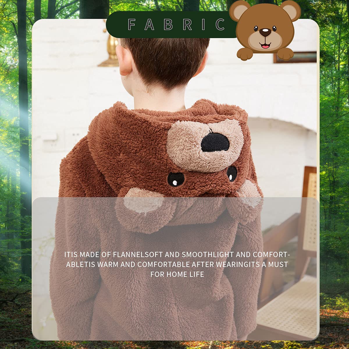 Cozy Kids Flannel Brown Bear Costume Onesie Pajamas - Snug Fit Animal Sleepwear for Boys & Girls | Perfect for Halloween, Christmas Gifts & Family Pajama Parties