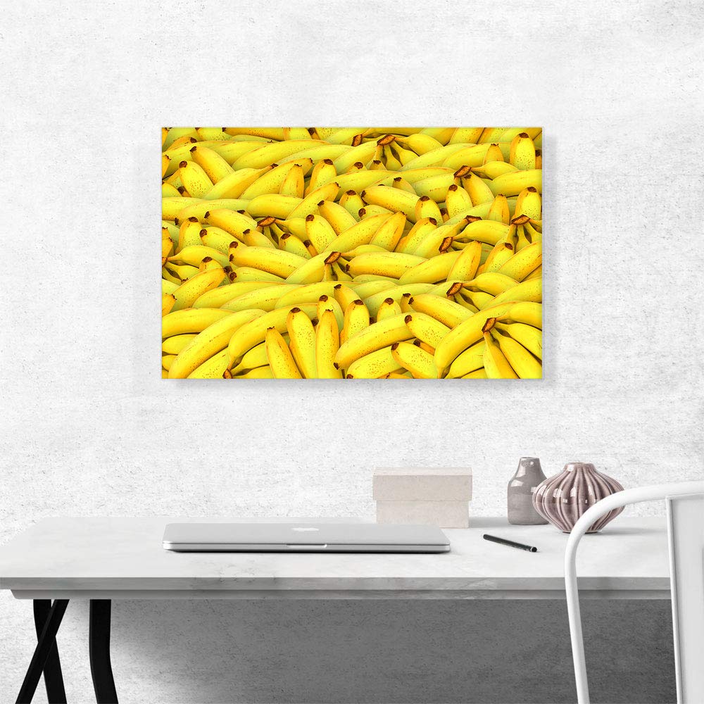 Banana Pattern Canvas Art Print - 26x18 Inch Framed Wall Decor for Kitchen, Dining Room & Supermarket - High Quality Giclee Painting, Ready to Hang
