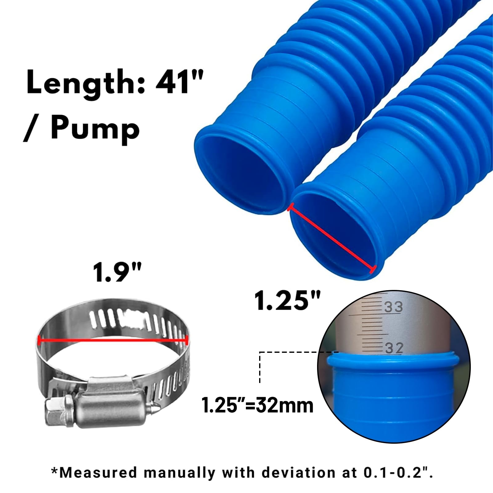 Intex Pool Pump Replacement Hose 1.25 x 41 Inch - Compatible with Intex Filter Pump 607, 637 & 32mm Above Ground Pools - Includes 6 Hose Clamps - Perfect for Pool Maintenance & Water Circulation