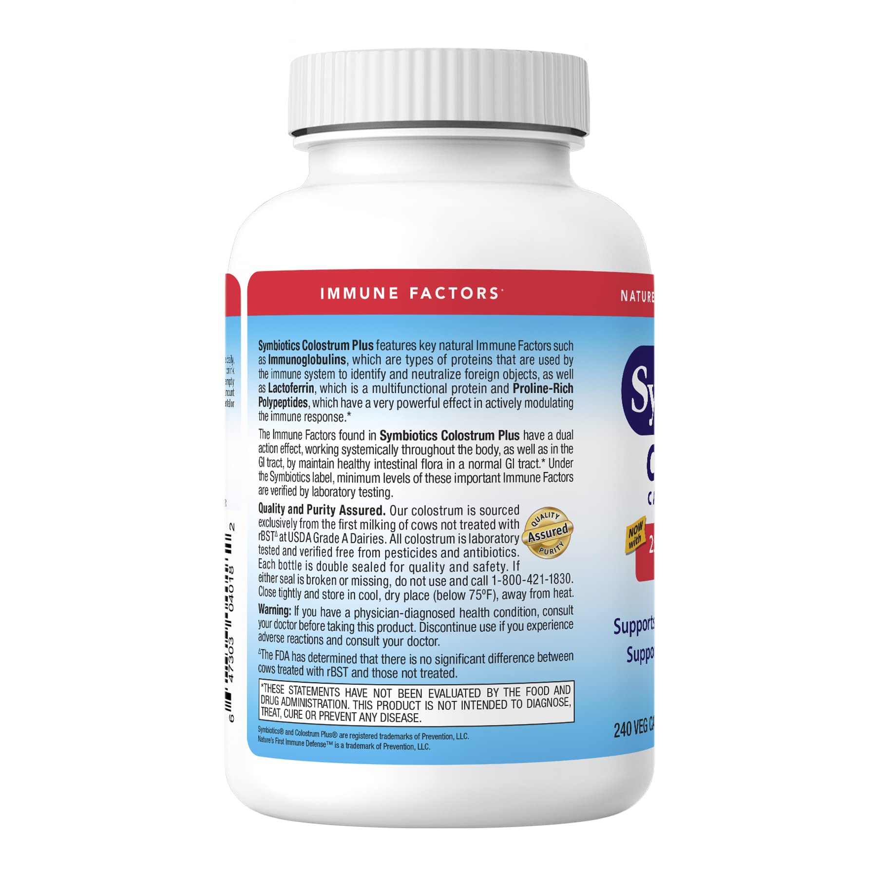 Symbiotics Colostrum 240ct Vegetable Capsules - Immune System Support with Lactoferrin & 25% IgG Antibodies - Gluten Free Colostrum Protein Supplement - Boost Immunity for Adults & Kids - Perfect for Cold Season & Daily Wellness