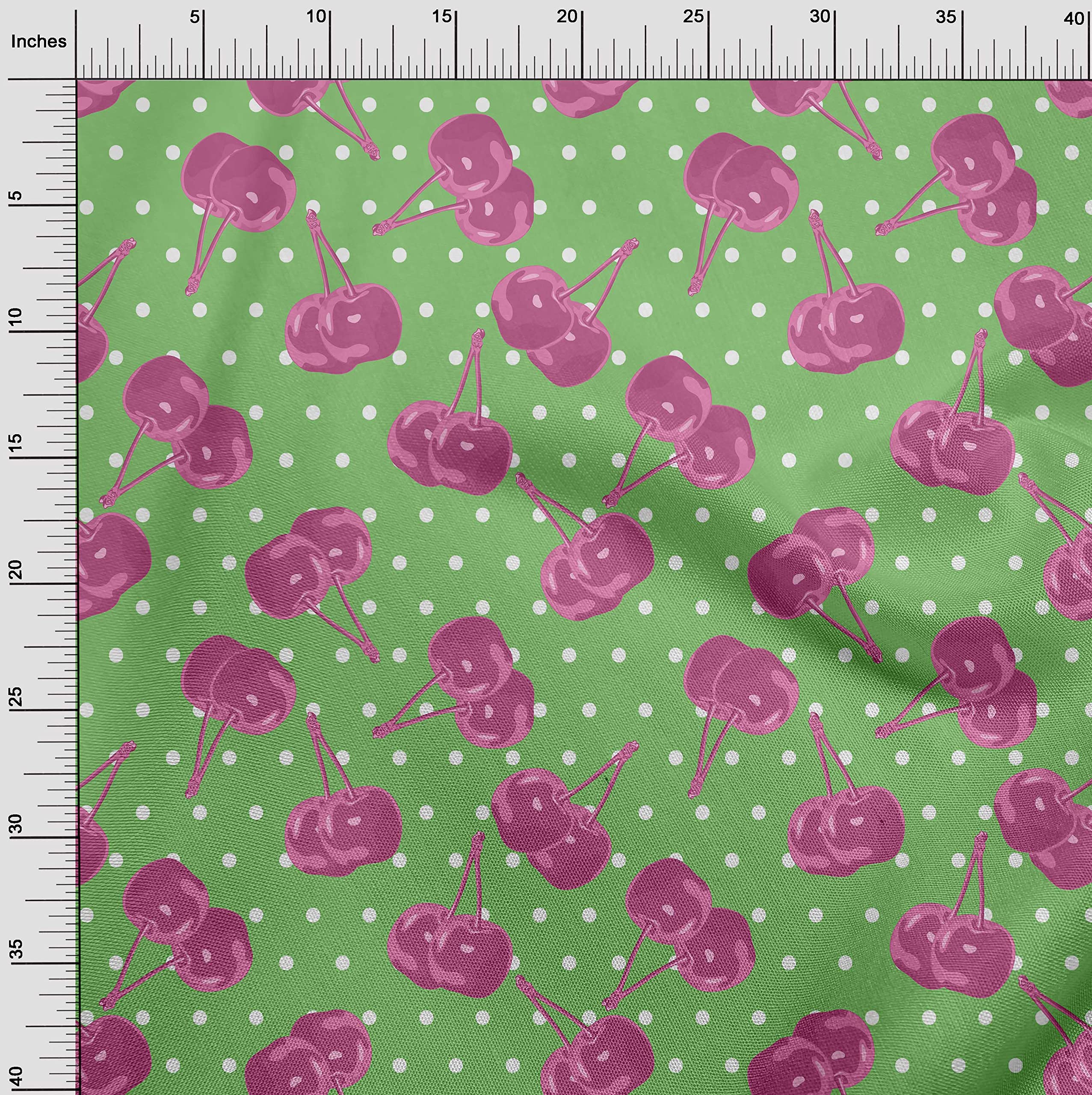 oneOone Velvet Pink Cherry Print Fabric by The Yard - 58 Inch Wide Soft Textile for DIY Clothing, Sewing Projects & Home Decor - Perfect for Dresses, Curtains & Crafting