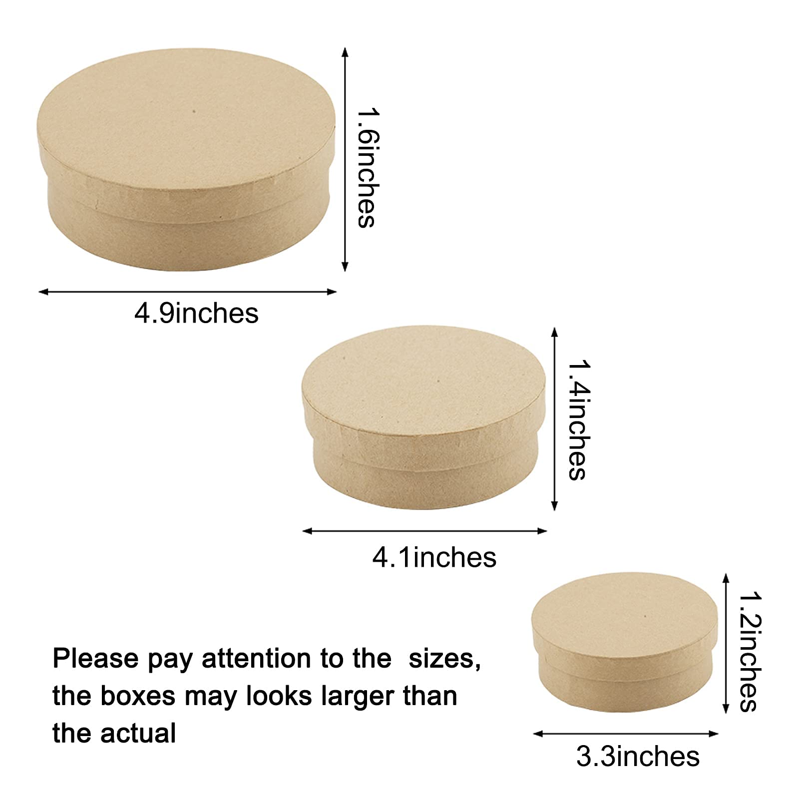 WANDIC Set of 3 Small & 3 Large Round Kraft Paper Mache Boxes with Lids - Storage Organizer for Jewelry, Cosmetics, Accessories & Gifts | Perfect for Home Decor, Wedding Favors & DIY Craft Projects