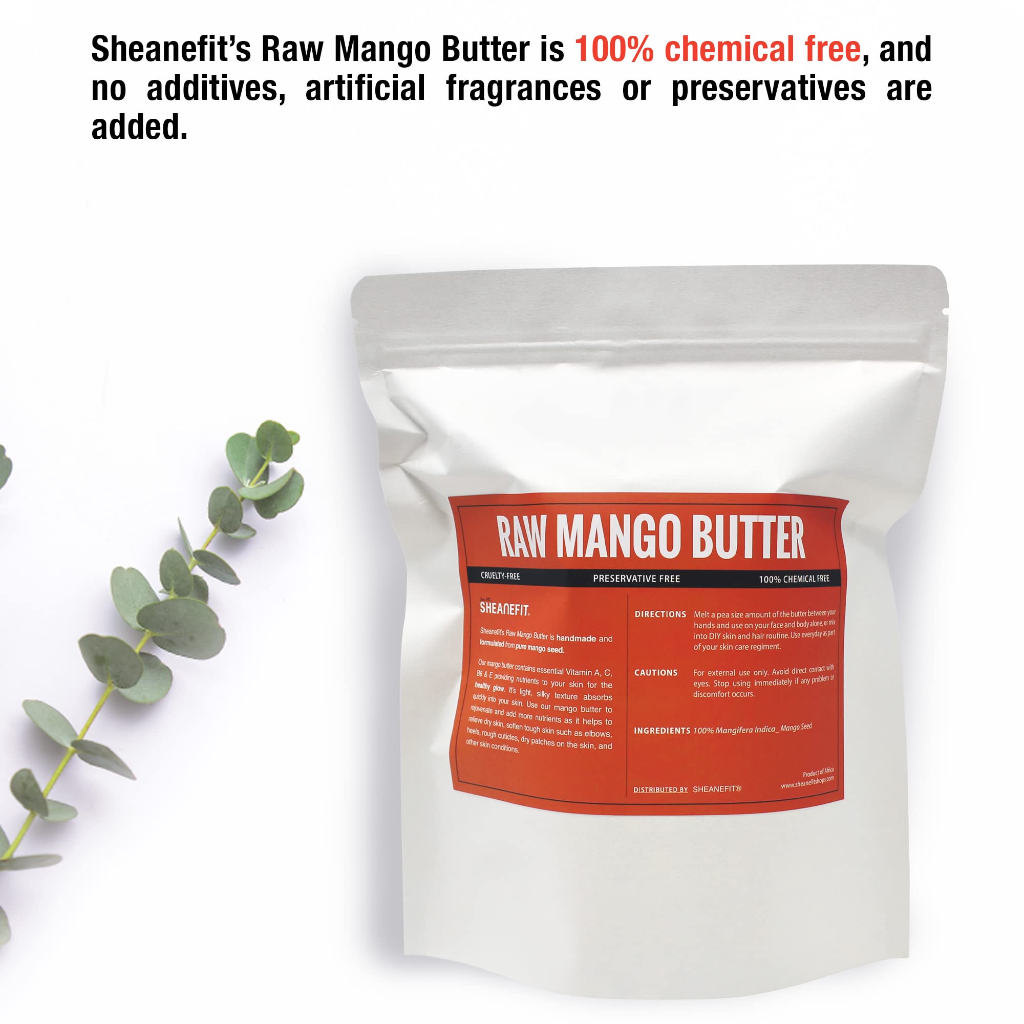 Organic Raw Unrefined Mango Butter Bar - 100% Natural Body Butter for Face & Body - Deep Moisturizing & Rejuvenating Skin Care Treatment (1 LB) - Perfect for Dry Skin, DIY Beauty Products & Massage Therapy