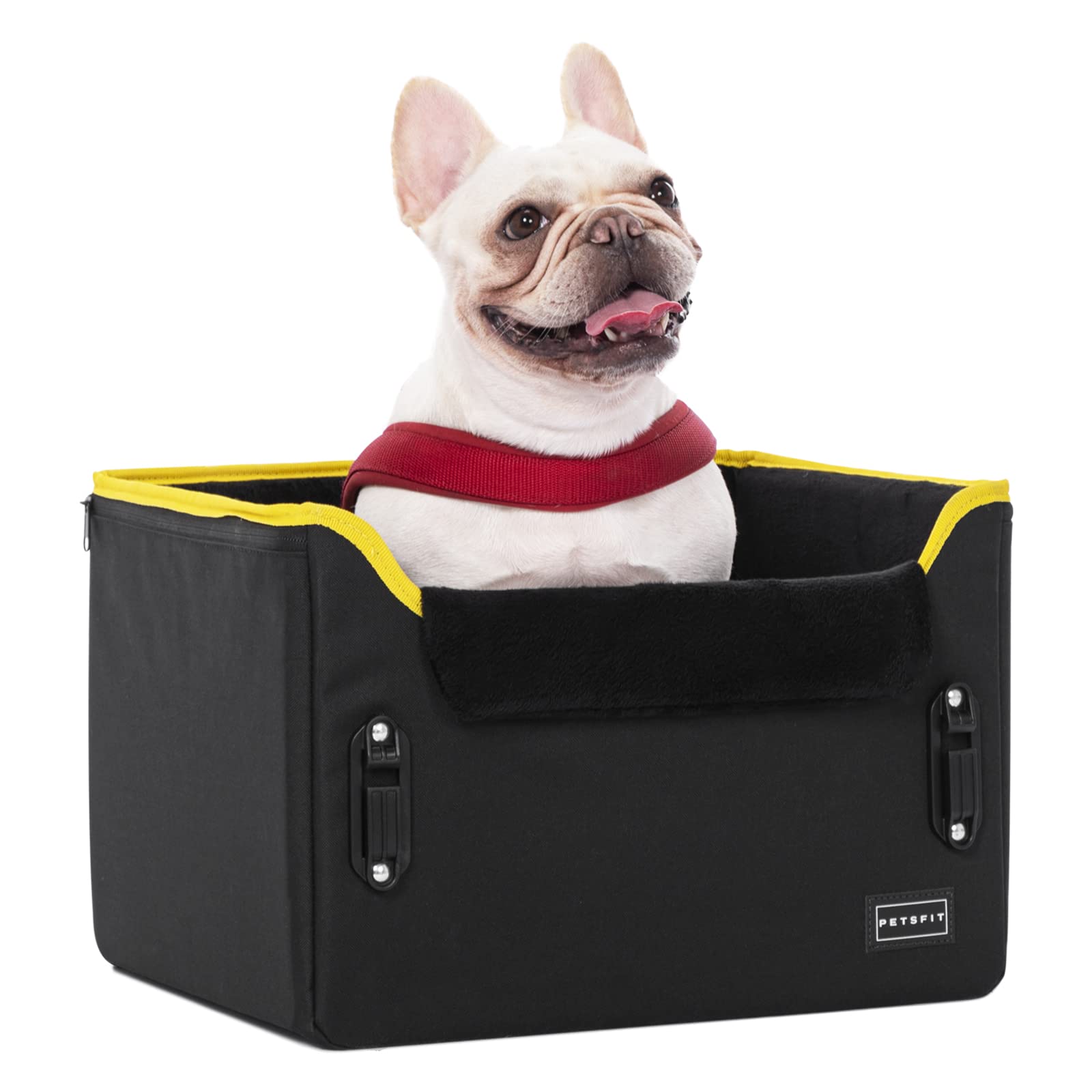 PETSFIT Small Dog Car Seat - Portable Pet Carrier with Secure Buckles & Clip-On Leash for Small Dogs Under 25lbs (Black) - Perfect for Road Trips & Safe Car Travel with Your Pet