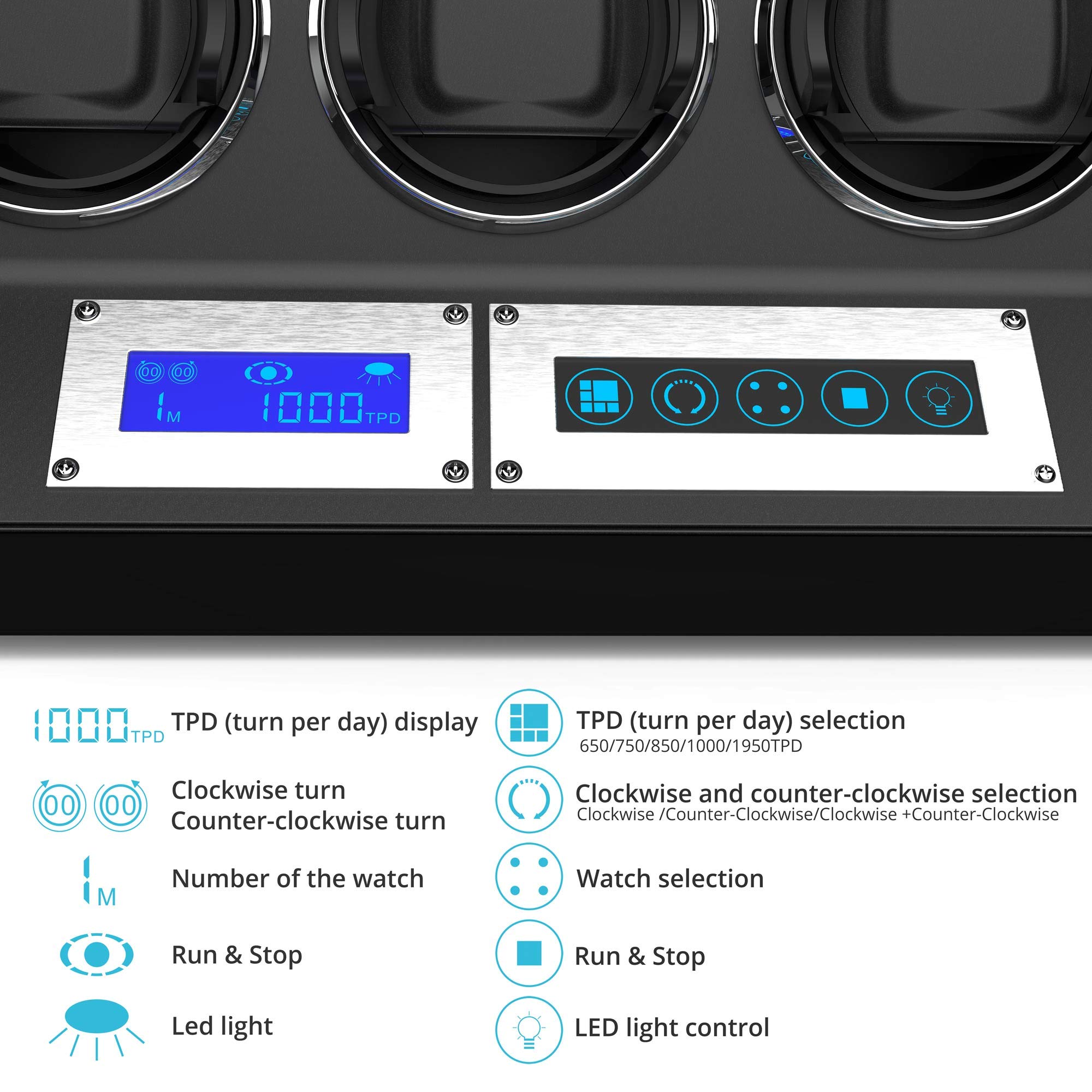 Premium Watch Winder for Automatic Watches - 8 Adjustable Watch Pillows with Built-in LED Lighting | Perfect for Watch Collections, Display Cases & Nightstand Storage