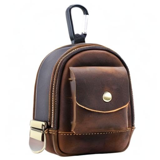 Soft Leather Coin Purse with Hook & 2 Pockets - Mini Wallet for Men & Women (Khaki) | Perfect for Travel, Shopping & Everyday Use