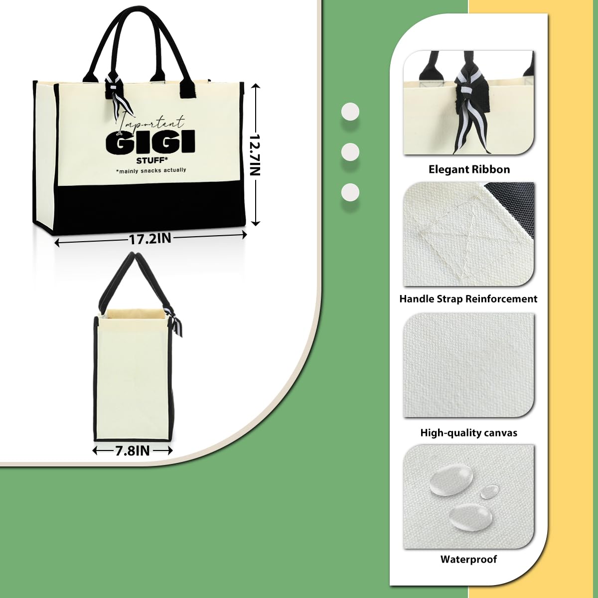 Gigi Canvas Tote Bag - Large Reusable Shopping Bag for Beach, Grocery & Daily Use - Perfect Gift for Women, Grandma, Mother, Nanny - Birthday, Mother's Day, Thank You Present - Durable & Stylish Carryall for Work, Travel & Errands