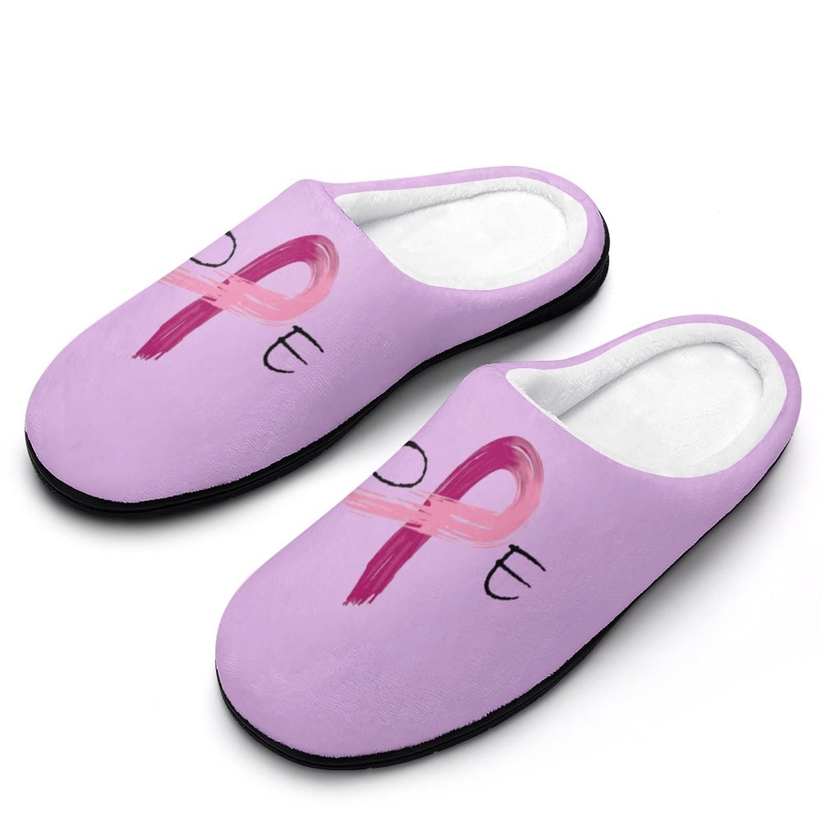Pink Ribbon Breast Cancer Awareness Women's Cotton Slippers - Cozy Warm House Shoes for Indoor & Outdoor Use - Perfect for Relaxing at Home, Walking Pets, or Supporting Breast Cancer Awareness