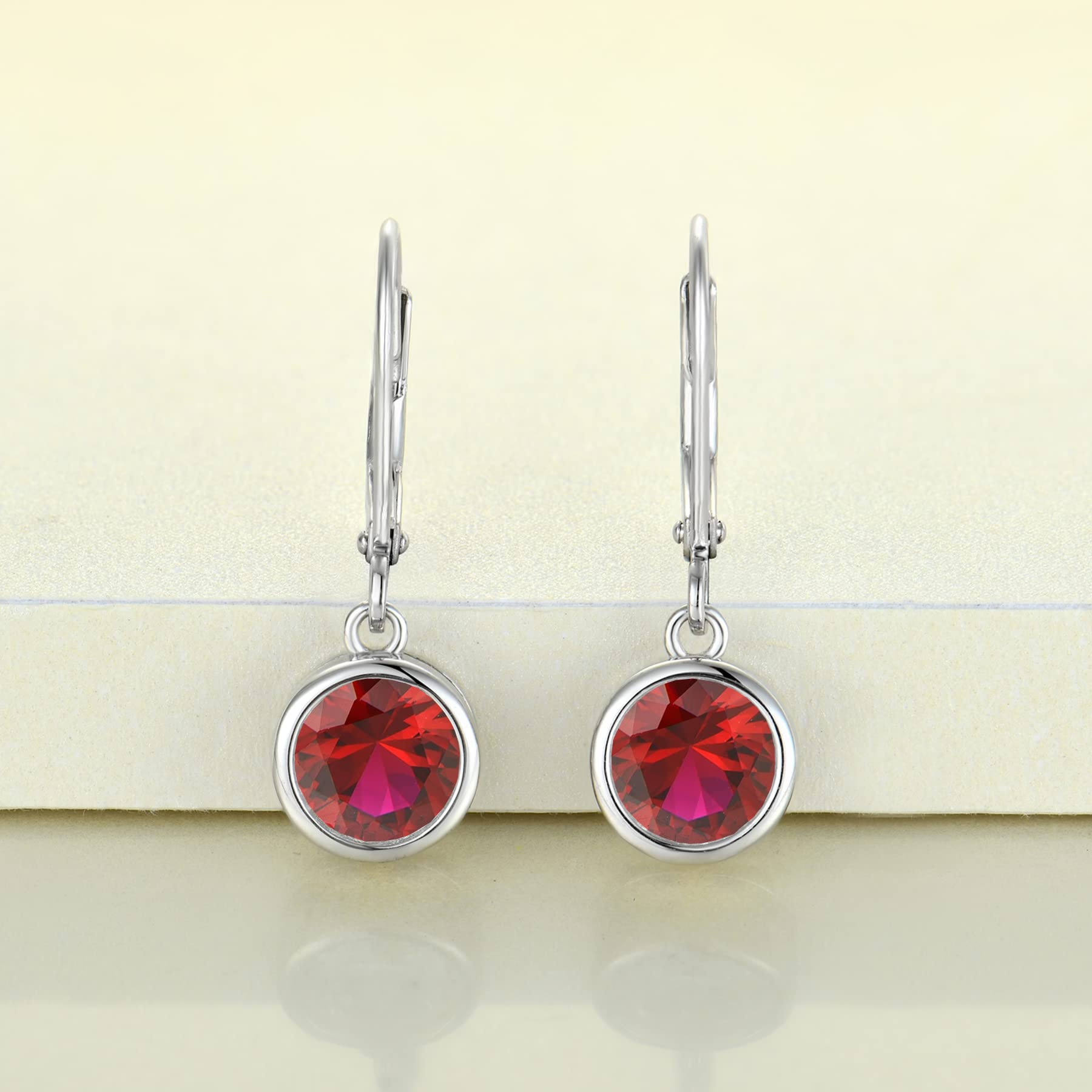 925 Sterling Silver Solitaire Dangle Drop Earrings with Round Cut Birthstone & Leverback - Elegant Women's Jewelry for Weddings, Parties & Everyday Wear
