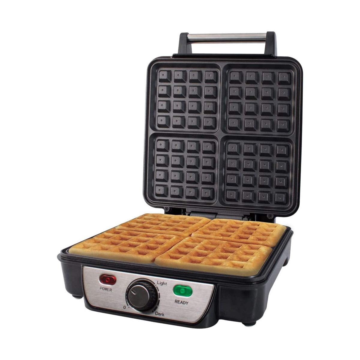 1100W Stainless Steel 4-Slice Waffle Maker with Non-Stick Plates & Adjustable Temperature - Perfect for Family Breakfast, Brunch Parties and Holiday Gatherings