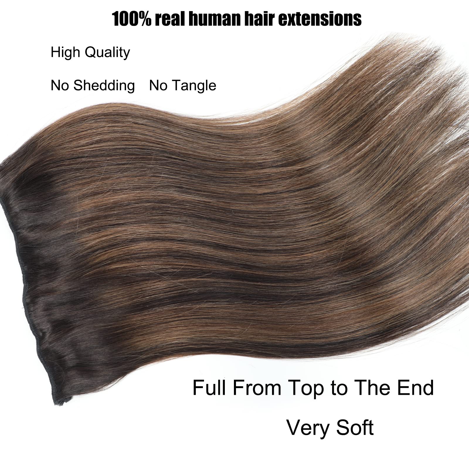 Ugrace 20 Inch Real Human Hair Extensions - Balayage Natural Black & Chestnut Brown Clip-Ins (100g) with Invisible Fish Wire for Seamless Blending | Perfect for Daily Wear, Parties & Special Occasions