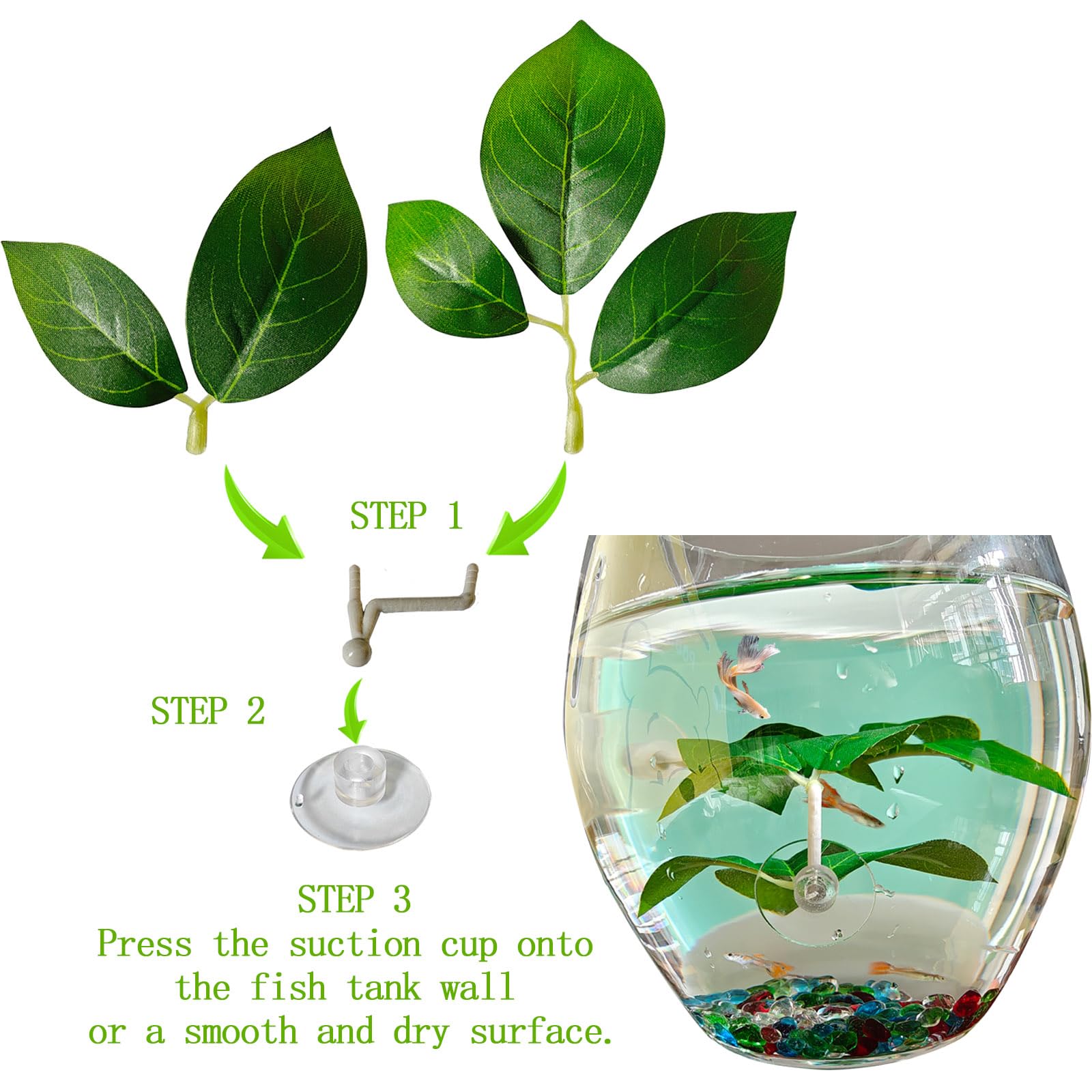**2 Pack Adjustable Plastic Aquarium Plants - Fish Tank Leaf Pad Decor with Suction Cups, Natural Betta Habitat for Spawning, Resting & Playing | Multi-Leaf Design for Freshwater & Saltwater Tanks**    *(Use: Perfect for betta fish tanks, community aquariums, or breeding setups to provide shelter and natural stimulation.)*