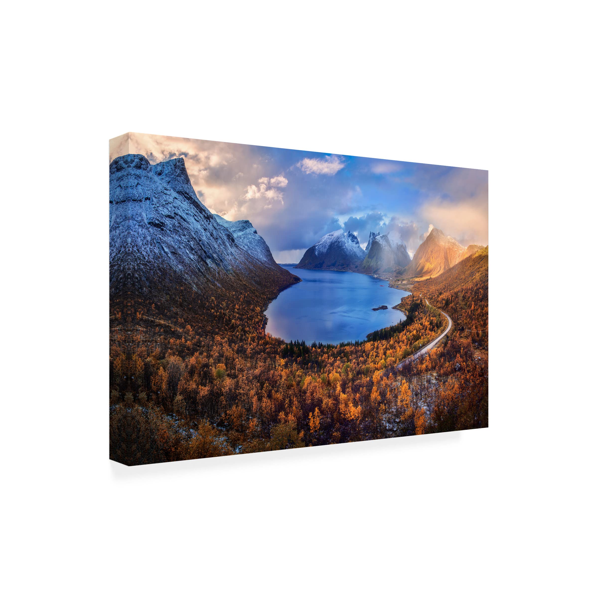 Mei Xu 'Autumn In Senja' Canvas Wall Art Print - Scandinavian Landscape Painting for Living Room, Bedroom & Office Decor