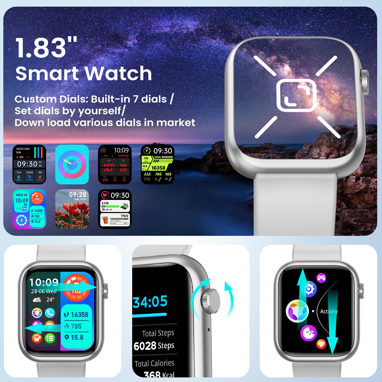 Smart Watch for Women - Fitness Tracker with Bluetooth Calling, 123 Sport Modes, Heart Rate Monitor, IP67 Waterproof, Compatible with Android & iOS Phones - Perfect for Running, Swimming & Daily Activity Tracking