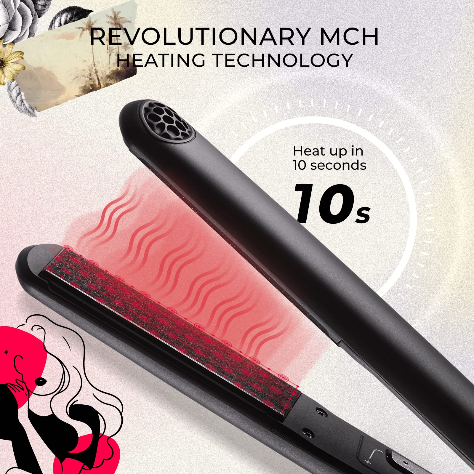 TYMO SWAY Professional 1 Inch Hair Straightener & Curling Iron - 10s Fast Heating, 32 Adjustable Temperature Settings, Dual Voltage, Auto Shut Off - Perfect for Travel, Home & Salon Styling