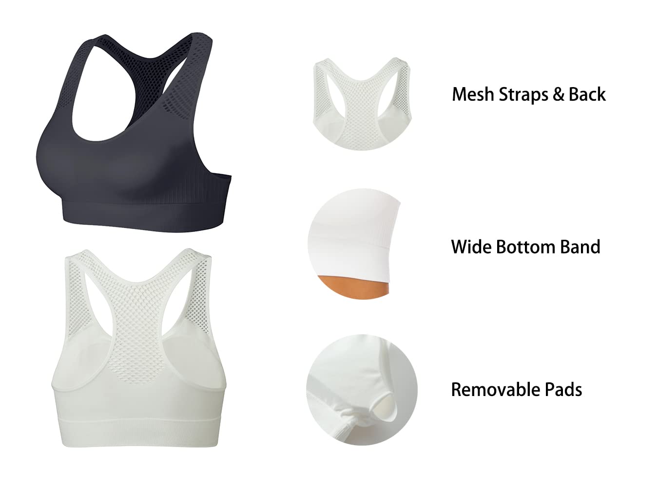 SEGRILA Women's High Support Sports Bra - Padded Racerback Workout Top with Breathable Mesh Straps for Yoga, Running, Gym & Fitness Training