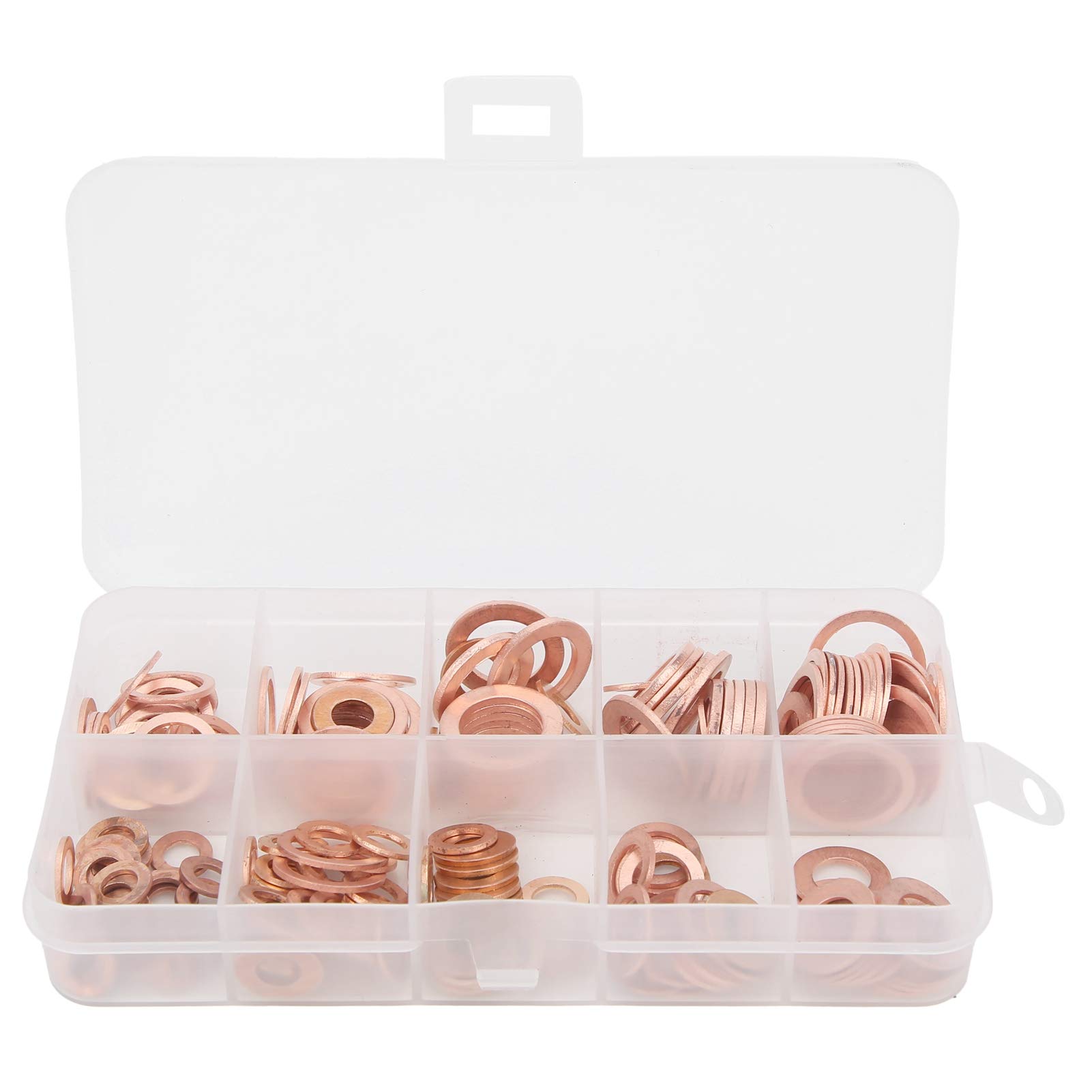 200pcs Copper Oil Seal Gasket O-Ring Set - Flat & Round Sealing Washers for Automotive, Plumbing & Industrial Applications - High-Temp Resistant Metal Gaskets for Engines, Pipes and Machinery