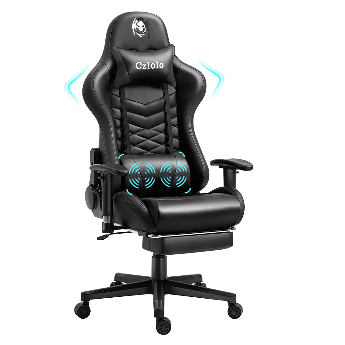 Premium Ergonomic Gaming Chair with Footrest & Massage - PU Leather Racing Style PC Computer Chair, Adjustable High Back Recliner for Adults/Teens/Heavy People - Perfect for Esports, Office Work & Home Gaming Setup - Black