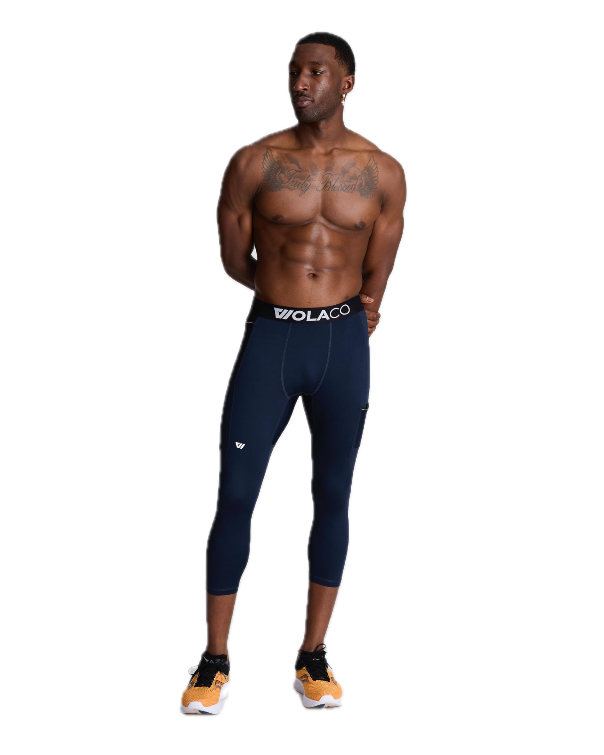 WOLACO Fulton Men's 3/4 Compression Pants - Athletic Baselayer Running Tights for Workout & Training - Moisture-Wicking Gym Leggings for Jogging, Yoga & Outdoor Sports
