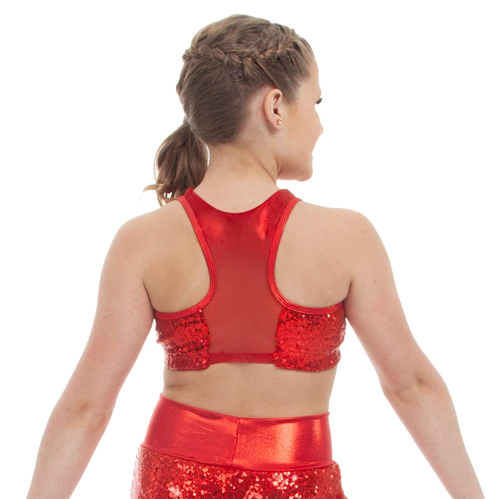 Red Sequin Mesh Sweetheart Performance Bra - Dance, Cheerleading & Costume Wear for Women