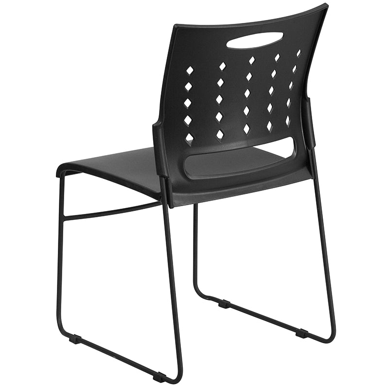 FLASH HERCULES Series 881 lb Capacity Black Sled Base Stackable Chair with Air Vent Back - Heavy Duty Folding Chairs for Events, Banquets, and Conference Rooms