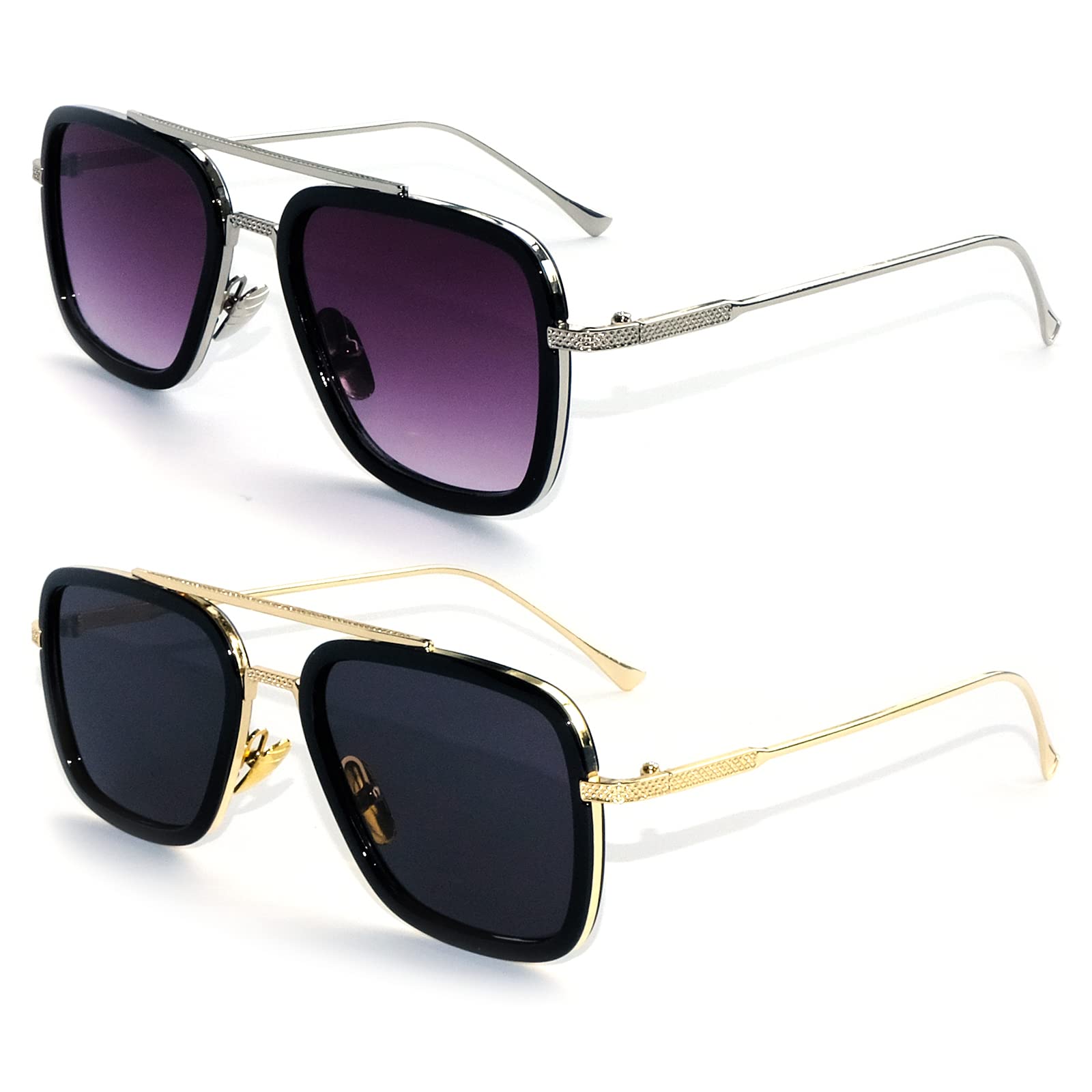 Tony Stark Sunglasses - Iron Man Inspired Square Metal Frame with UV Protection - Perfect for Cosplay, Halloween, and Everyday Fashion