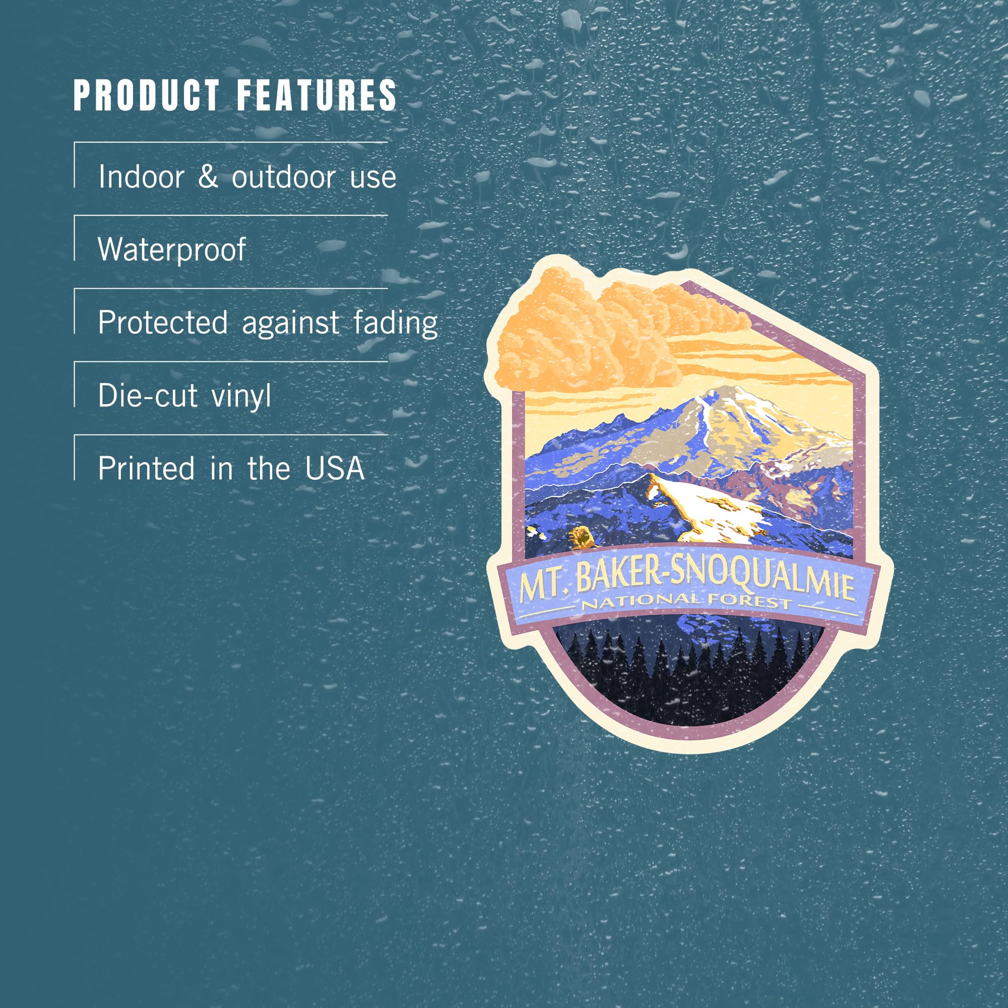 Waterproof Die-Cut Vinyl Sticker - Mt Baker Snoqualmie National Forest Sunset View (1-3 inch) - Durable Decal for Cars, Water Bottles, Laptops, Coolers - Perfect for Outdoor Enthusiasts & Travel Lovers
