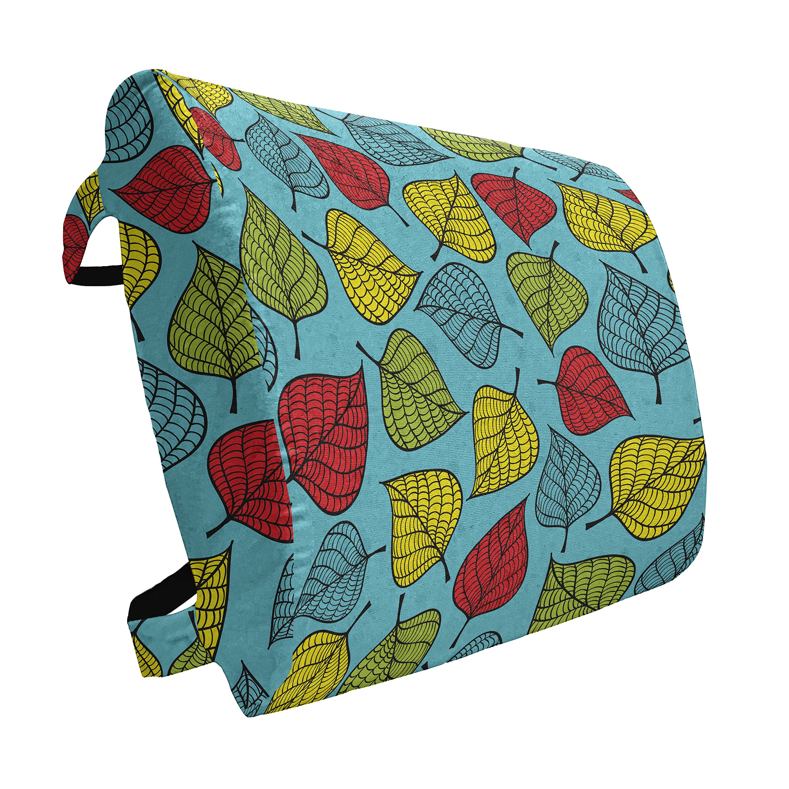 Ambesonne Nature Lumbar Support Pillow - Hand-Painted Autumn Leaves Design on Blue Background, High-Density Foam for Office Chair & Car Seat (14