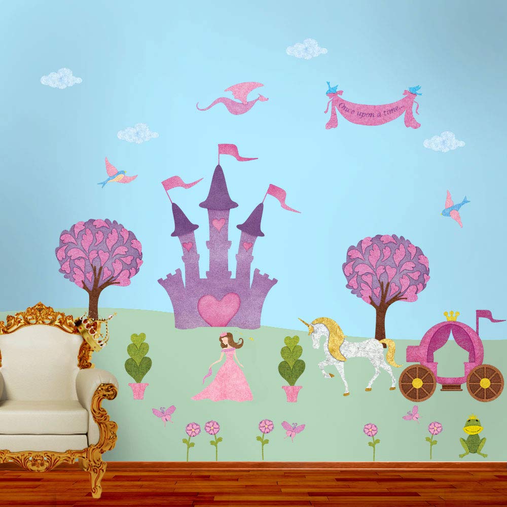 My Wonderful Walls Princess Wall Decals - Peel and Stick Wall Stickers for Girls Room Decor, Nursery, Bedroom (Fair Skin Brown Hair Princess Design) - Perfect for Birthday Gifts, Kids Room Makeover & DIY Home Decor