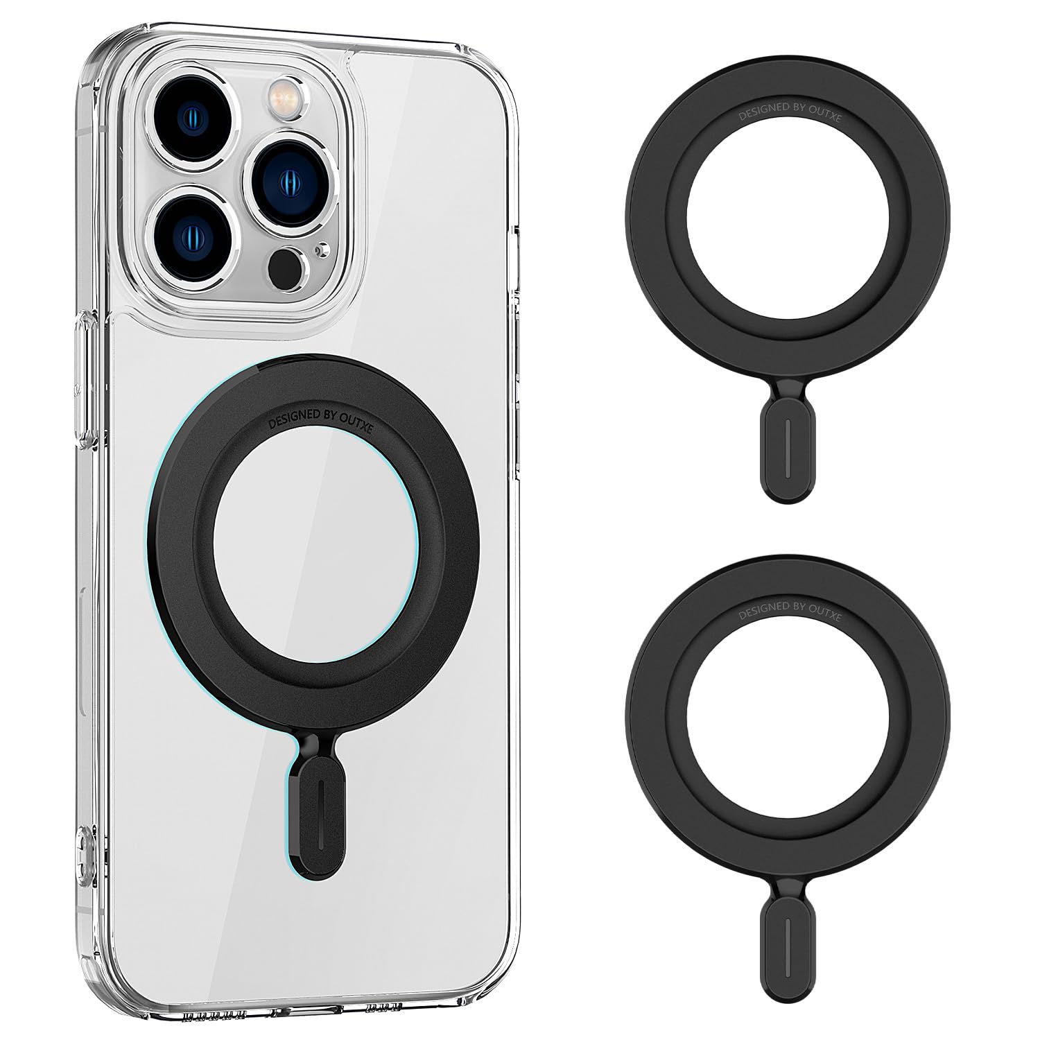 OUTXE Magnetic Ring Sticker 2-Pack - Universal Magsafe Adapter for iPhone 15/14/13/12 Mini/Pro/Max, Samsung Galaxy S24/S23/S22 Ultra, Google Pixel 7/6/5 - Strong Magnetic Phone Mount for Car, Home & Office Use