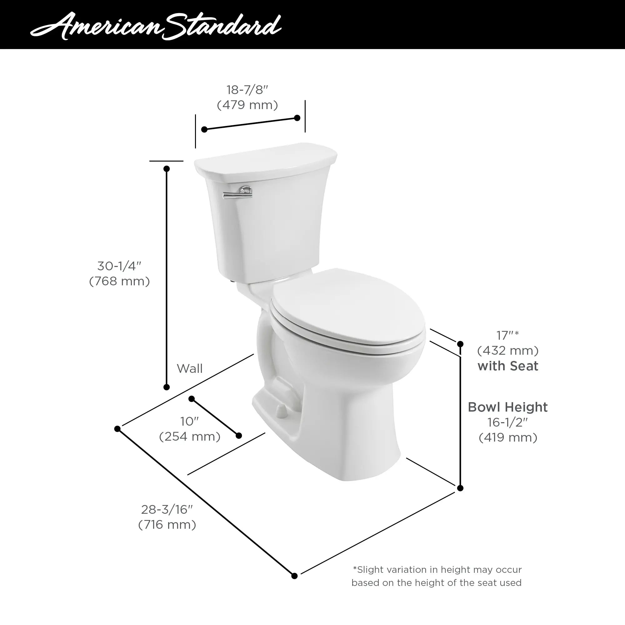 Edgemere® Two-Piece 1.28 GPF/4.8 LPF Elongated Chair Height Toilet - 10 Inch Rough-In (Seat Not Included) - Perfect for Small Bathrooms & ADA-Compliant Spaces