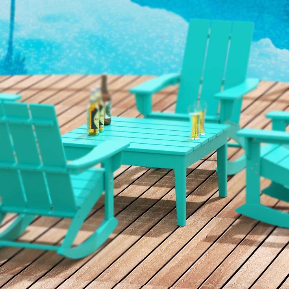 WestinTrends 32 Inch All-Weather Poly Lumber Outdoor Coffee Table - Square Turquoise Adirondack Patio Table for Deck, Poolside & Garden Furniture (Weather-Resistant Low Table)