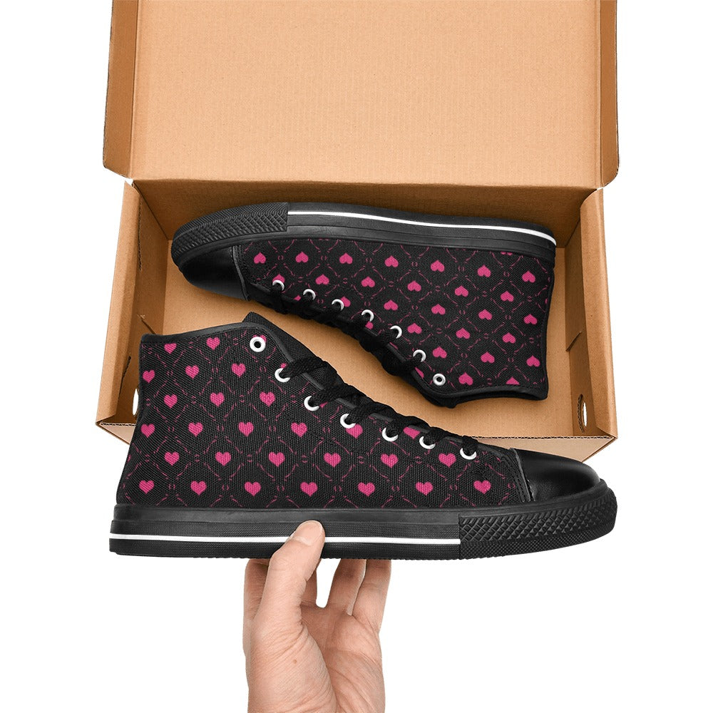 Little Pink Hearts High Top Canvas Shoes - Cute Casual Sneakers for Women & Girls | Perfect for Valentine's Day, Everyday Wear & Street Fashion