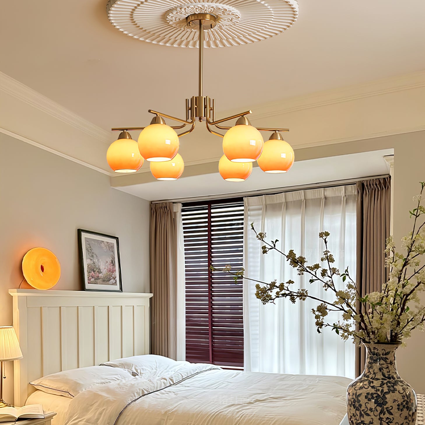 Elegant Caramel Sphere Chandelier - Modern Glass Pendant Light Fixture for Dining Room, Living Room & Bedroom Decor