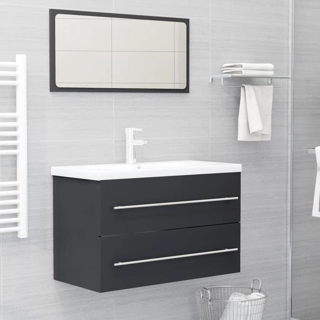 Modern 2-Piece Bathroom Vanity Set with Sink, Mirror & Storage Cabinet - Gray Chipboard Bathroom Furniture for Small Spaces, Apartments & Home Decor