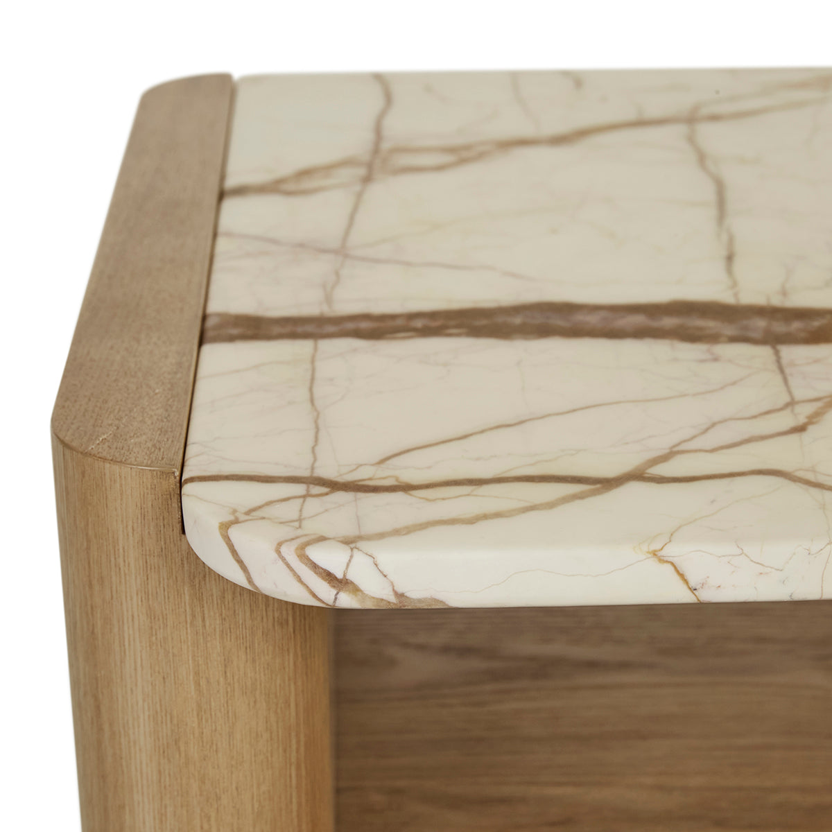 Floyd Marble Bedside Table - Modern Minimalist Nightstand with Marble Top & Wooden Legs - Perfect for Bedroom, Living Room, or Office Use
