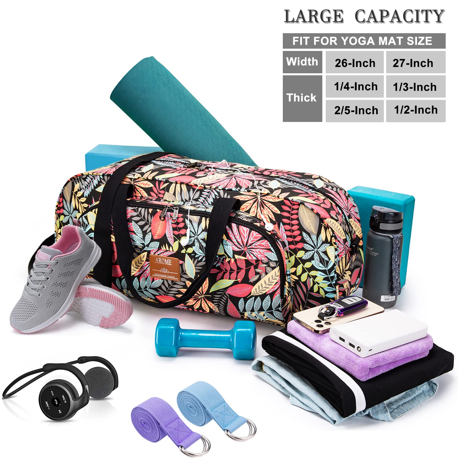 Premium AROME Yoga Mat Bag for Women & Men - Large Canvas Gym Tote with Wet Pocket, Shoulder Strap & Mat Strap - Fits 1/4