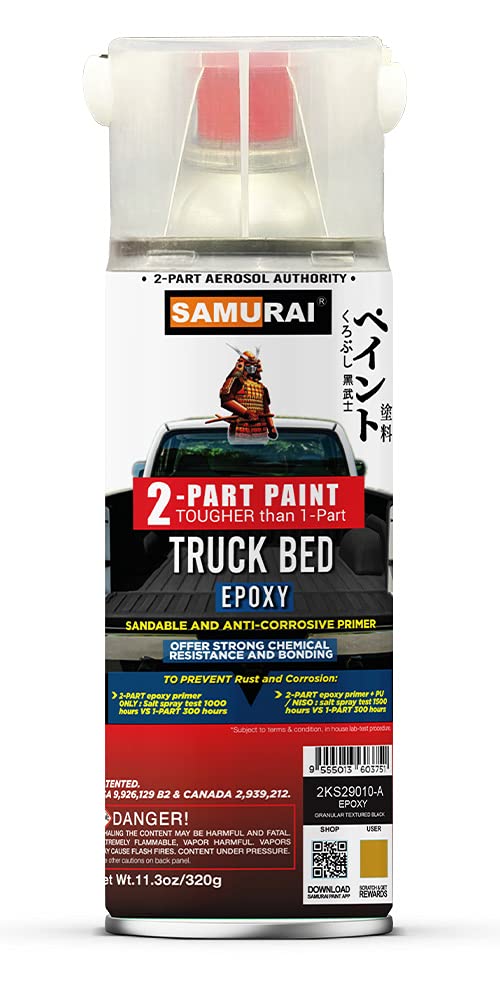 Samurai Epoxy Primer Spray Paint for Truck Bed Liner - Professional Granular Textured Primer White (1 Can) | Durable Protection for Car & Truck Beds | Ideal for Auto Repair, Rust Prevention & Vehicle Maintenance