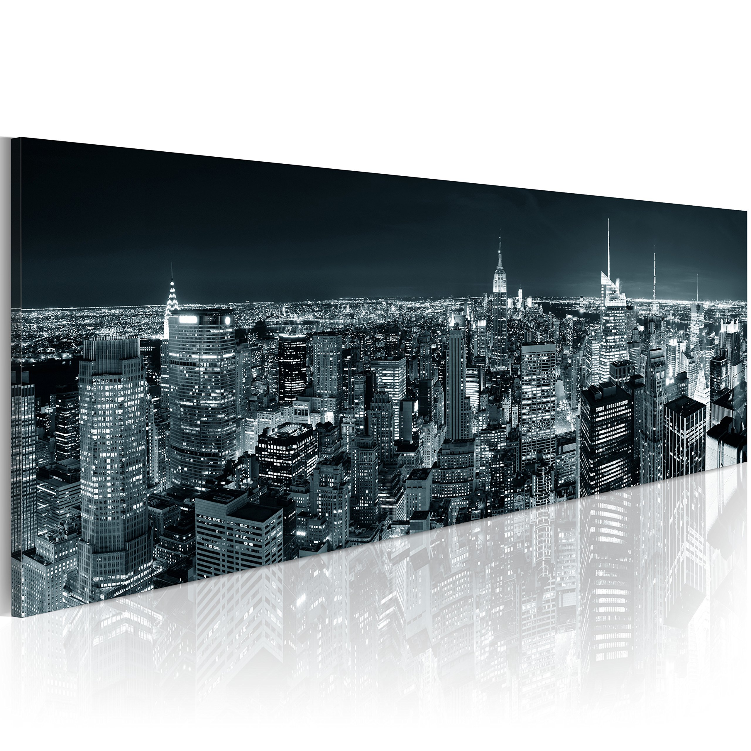 Artgeist Textured Canvas Wall Art - New York City Skyline Panorama Night View 53x18 in Framed Modern Painting for Living Room, Bedroom & Office Decor