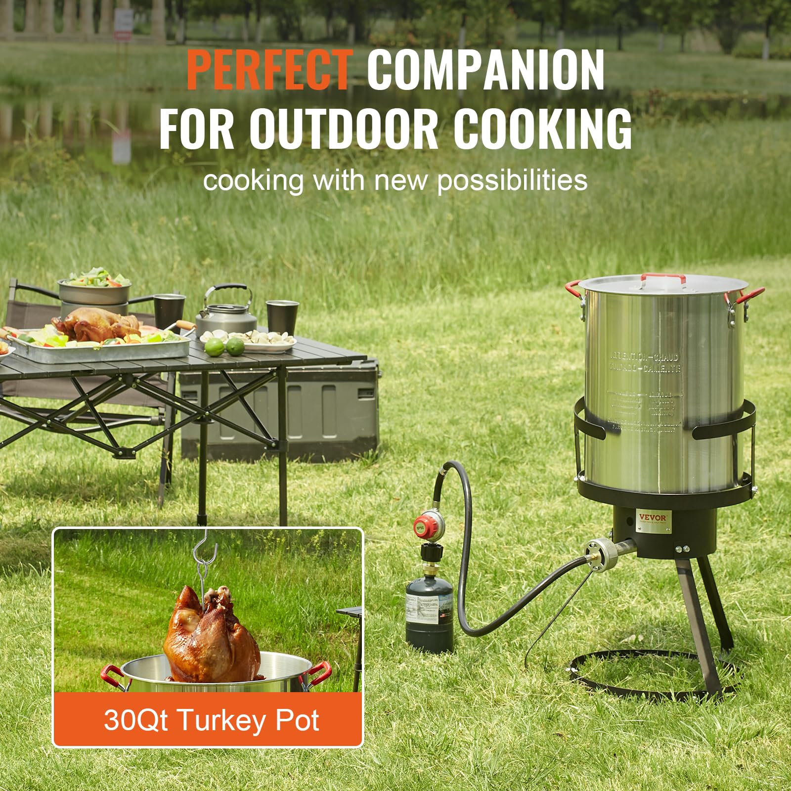 VEVOR 30-qt Aluminum Seafood Boiling Kit & Turkey Fryer Set with 54,000 BTU Propane Gas Burner - Outdoor Cooking Pot for Crab, Lobster, Crawfish, Shrimp - Perfect for Thanksgiving, Backyard Parties & Camping Trips