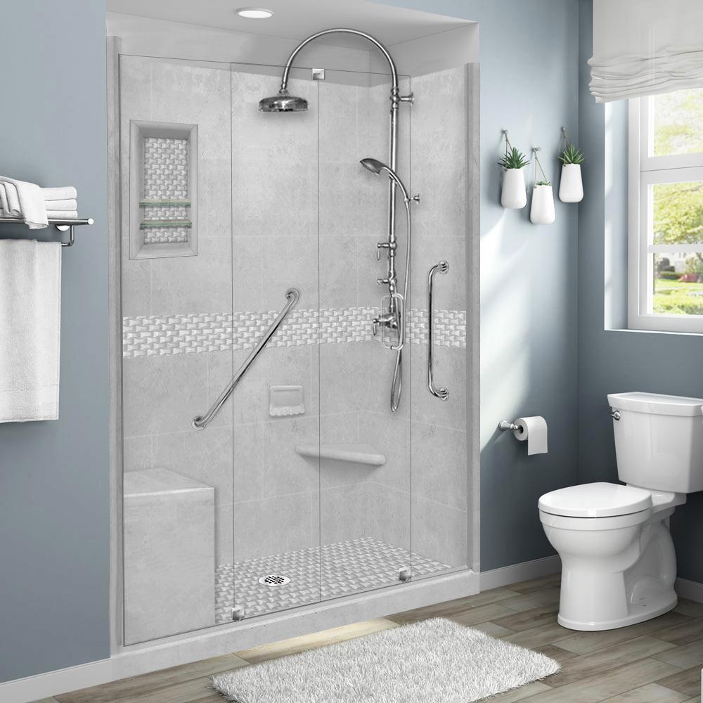 Freedom 60 Alcove DIY Shower Remodel Kit with Portland Cement, Sistine Stone & Jewel Stone Accent - Perfect for Bathroom Renovation and Modern Home Upgrade