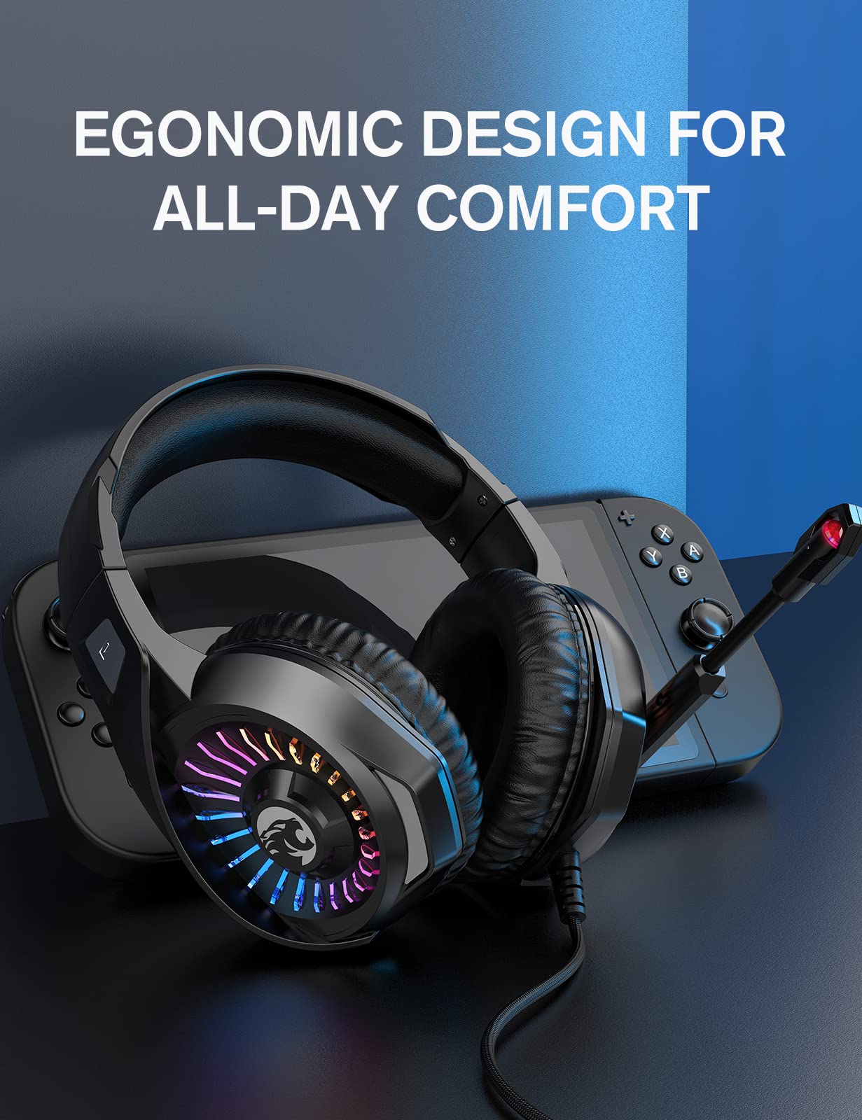 ZIUMIER Gaming Headset with Microphone - Noise Canceling Mic, 7.1 Surround Sound, RGB LED Lights for PS5, PS4, Xbox One, PC & Laptop - Perfect for Competitive Gaming & Online Streaming