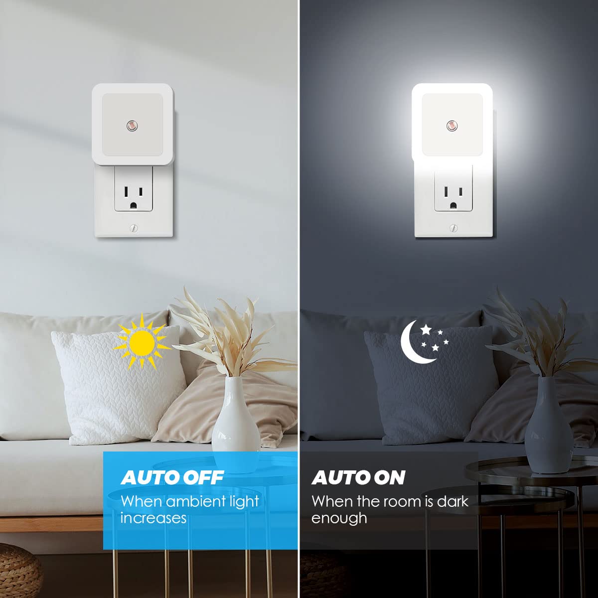 **8 Pack Sujeet Plug-in Night Lights for Adults - Soft White Wall Nightlight for Bathroom, Bedroom, Hallway & Nursery - Energy-Efficient LED Night Lamp for Safe Nighttime Navigation**