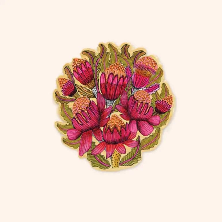 Wild Waratahs Wooden Brooch - Handmade Floral Pin for Women - Perfect for Jackets, Scarves & Hat Accessories