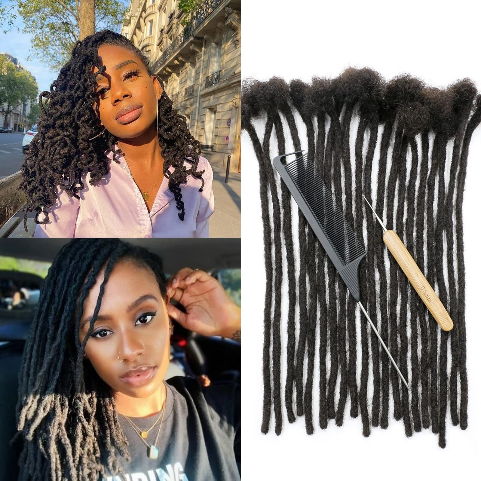 100% Human Hair Loc Extensions - 12 Inch Soft Dreadlocks (0.4cm Width) | Handmade Permanent Dreads in Natural Black | Bleach & Color Safe | Perfect for Protective Styles, Boho Looks & Festival Hairstyles