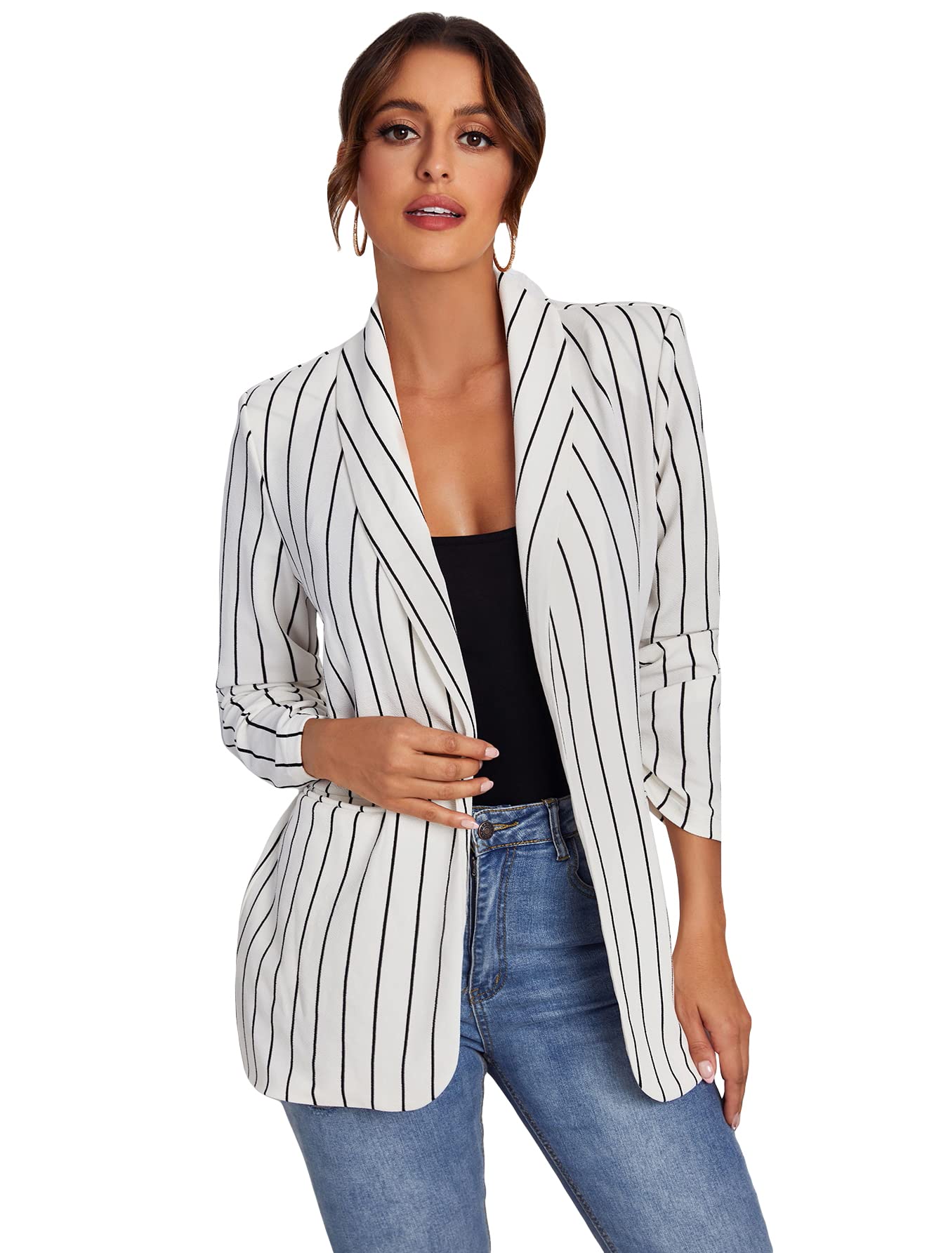 WDIRARA Women's Fashion Graphic Print Blazer - Stylish Button Open Front Long Sleeve Jacket in Multicolor | Perfect for Office Wear, Business Casual, and Evening Outfits