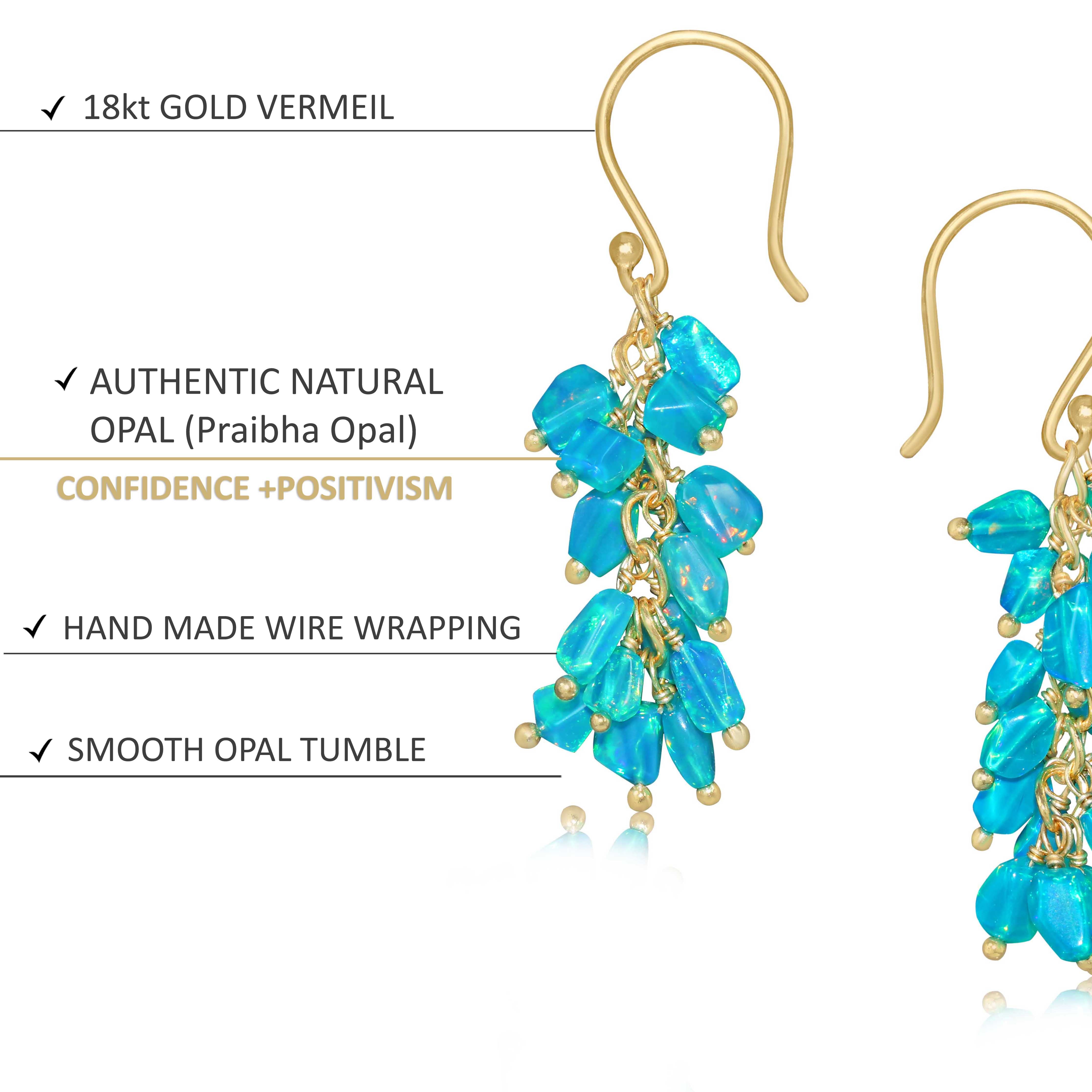 Natural Paraiba Opal Tumble Beaded Cluster Earrings - Handmade Gemstone Jewelry for Women | Boho Chic Accessories for Parties, Weddings & Everyday Wear