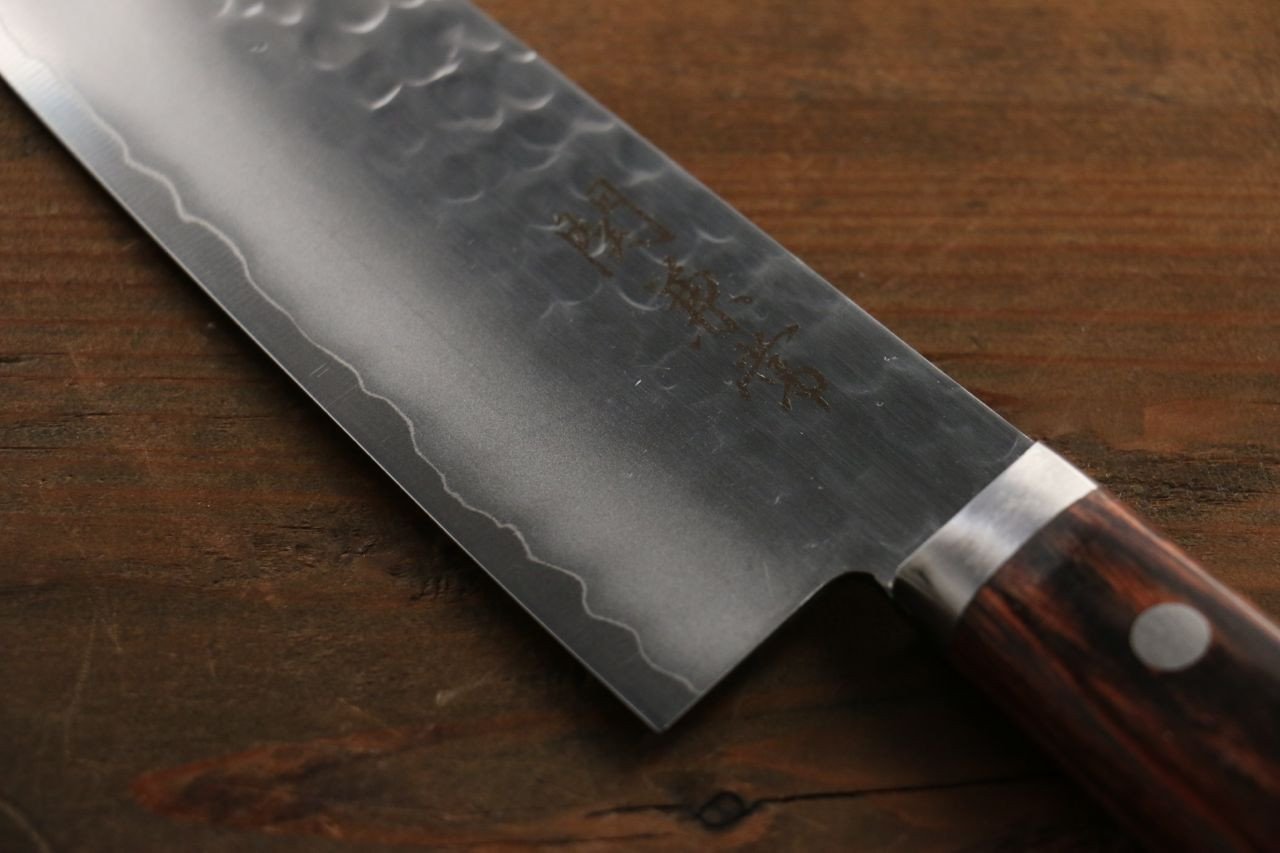 Kanetsune VG1 Hammered Santoku Knife 165mm - Japanese Mahogany Handle Chef Knife for Slicing, Dicing & Chopping Vegetables, Meat & Fish